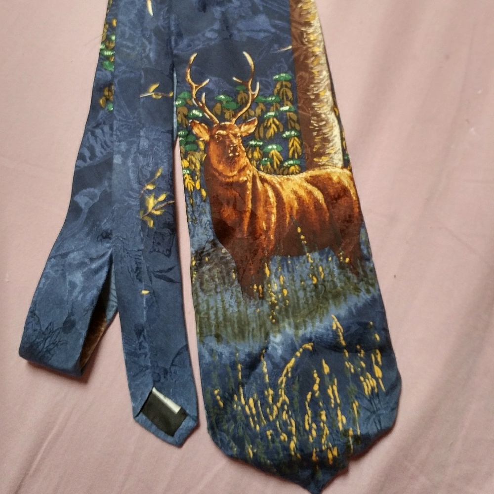 Endangered species blue tie with a brown buck